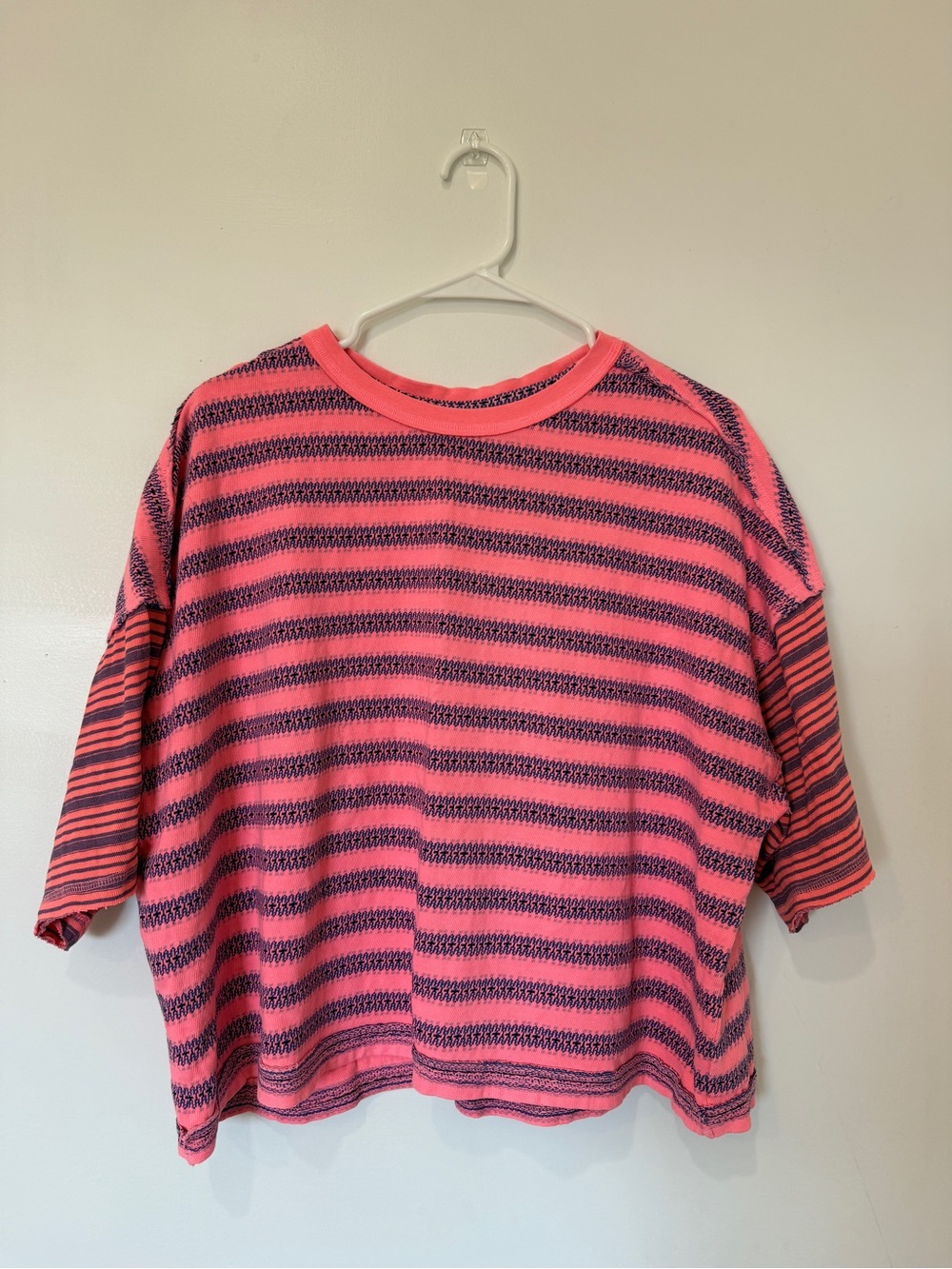 We The Free Coral and Navy Striped Short-Sleeve Tee